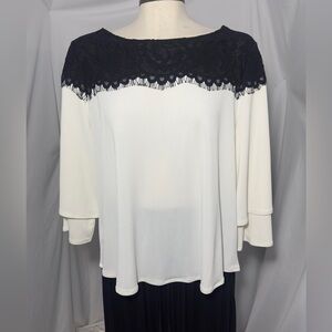 Chicos Lace Yoke Top Black White Ecru Blouse Size 1 (US Medium) NWT $69